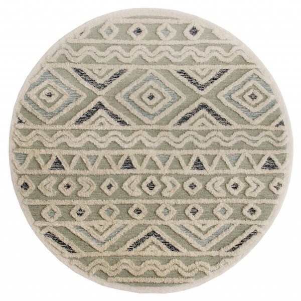 Homeroots 6 ft. Round Gray, Cream & Blue Modern Geometric Area Rug 396185 - main